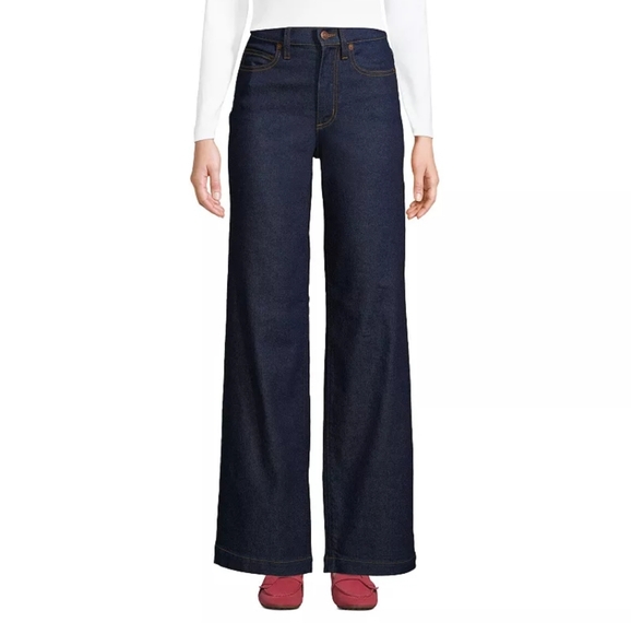 Lands' End Denim - NWT Land's End Dark Wash Recover Wide Leg Jeans Size 12/ 32 Inseam